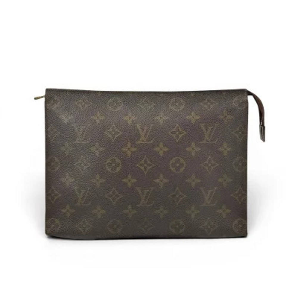 Louis Vuitton Pochette Toilette Monogram Zip Clutch Bag Canvas Leather Brown